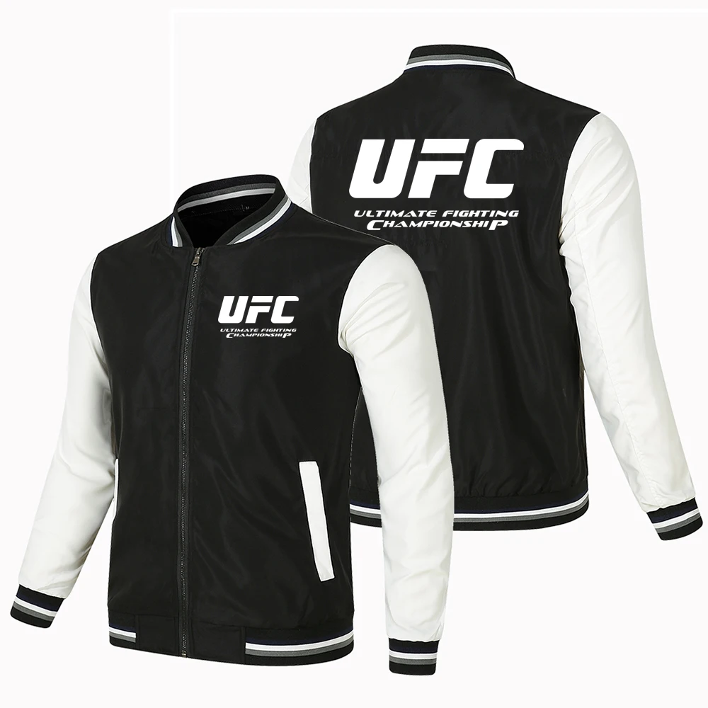 Nieuwe mode UFC Ultimate Fighting Logo bedrukte jas losse lange mouw heren dezelfde kleur top honkbal uniform sportjack