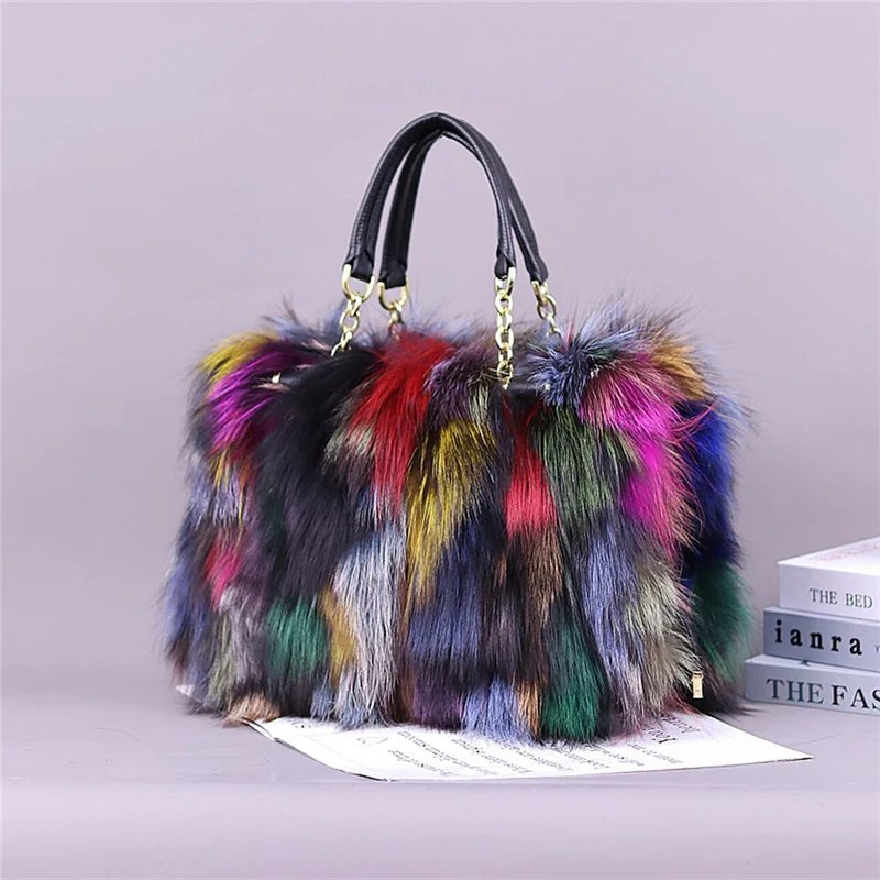 Women's Designer Fox Fur Handbag Women's Luxury Handbag Autumn And Winter Large Capacity Crossbody Bag Brand Shopper Purse New