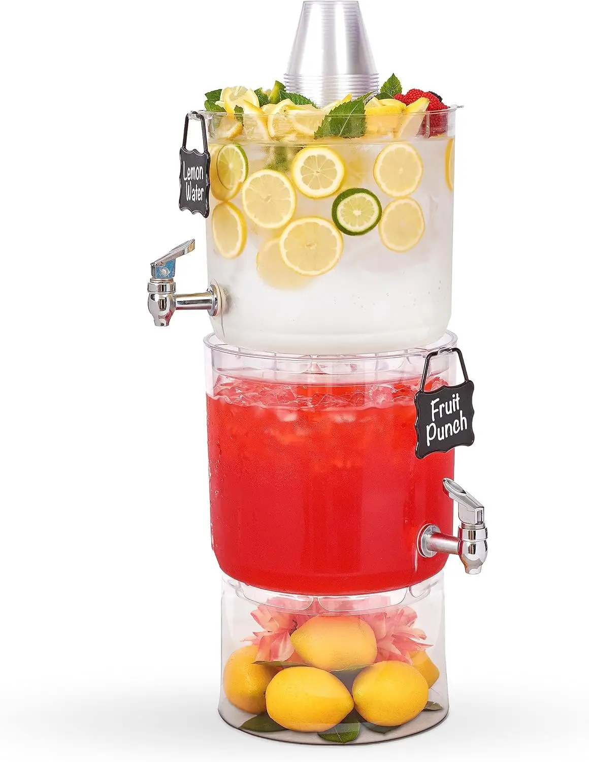 Beverage Dispenser With Stand - (2 Count) Stackable 2 Gallon Tritan Clear Drink Dispenser, Large Party Drink Dispenser,