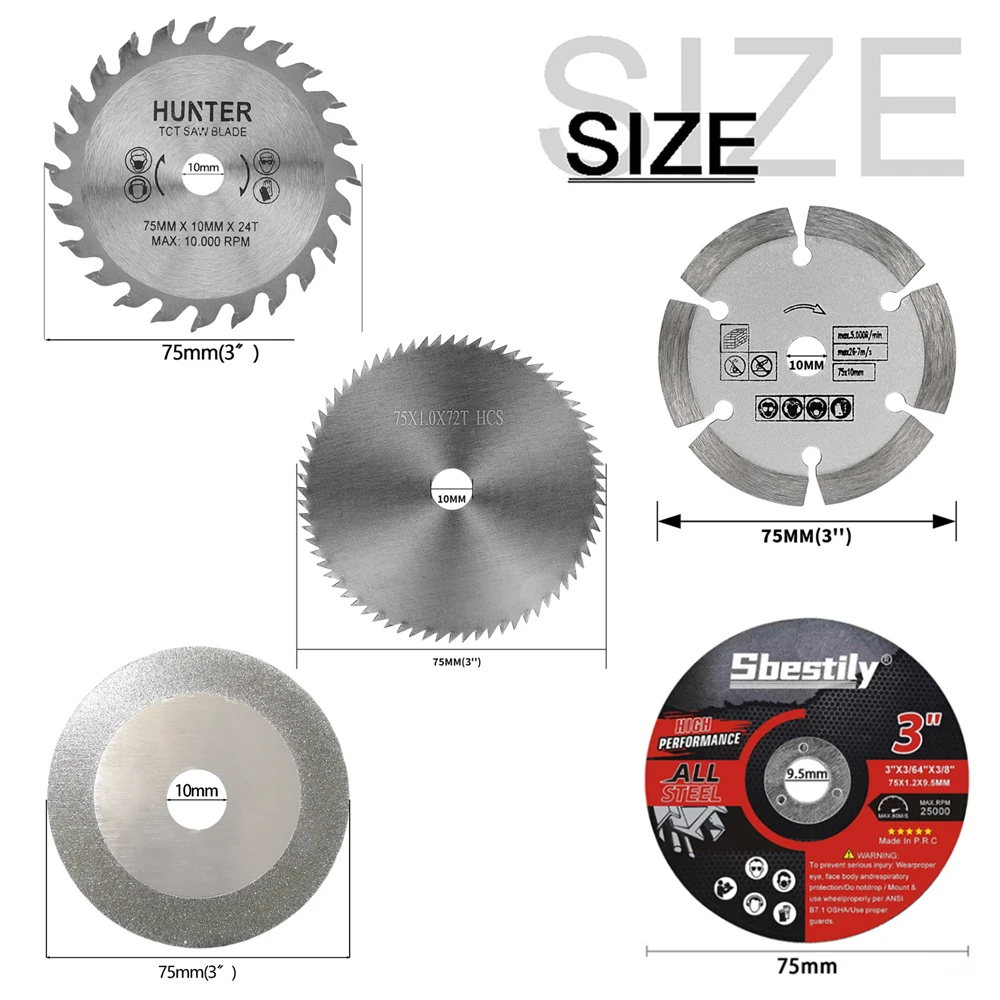 5 قطعة 3 "أسطوانة تقطيع معدنية كربيد شفرة منشار دائري الخشب أسطوانة تقطيع الحجر أسطوانة تقطيع الزجاج لطاحونة الزوايا