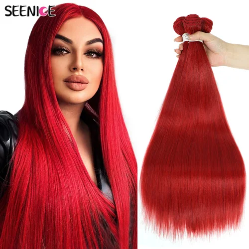 Mechones de pelo liso, pelo sintético Natural tejido marrón, 613 mechones, extensiones de cabello, tejido Rubio rojo ombré, pelo falso largo