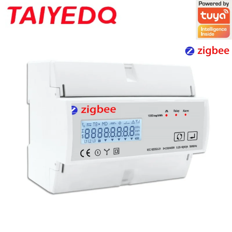 Three Phase Energy Meter Zigbee TuYa 80A Din Rail Smart Power Meter AC 230V TAC7361C