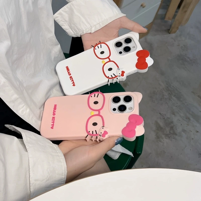 Funda de silicona suave con diseño de gato KT para iPhone 17 16 15 14 13 12 11 Pro Max Plus 6 7 8 Plus 4