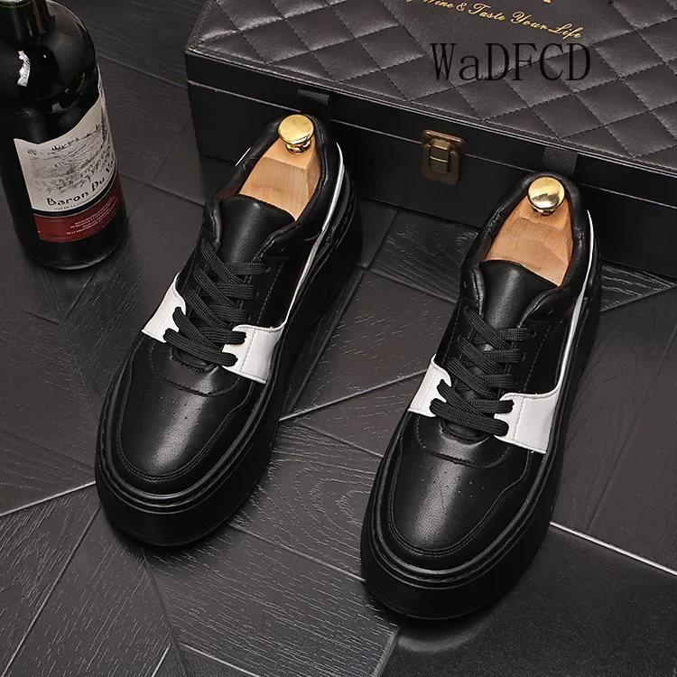 Sneakers Casual Men Designer White Shoes Fashion Secondary Leather Cowhide Breathable Height Increased Flat Platform Board Shoes