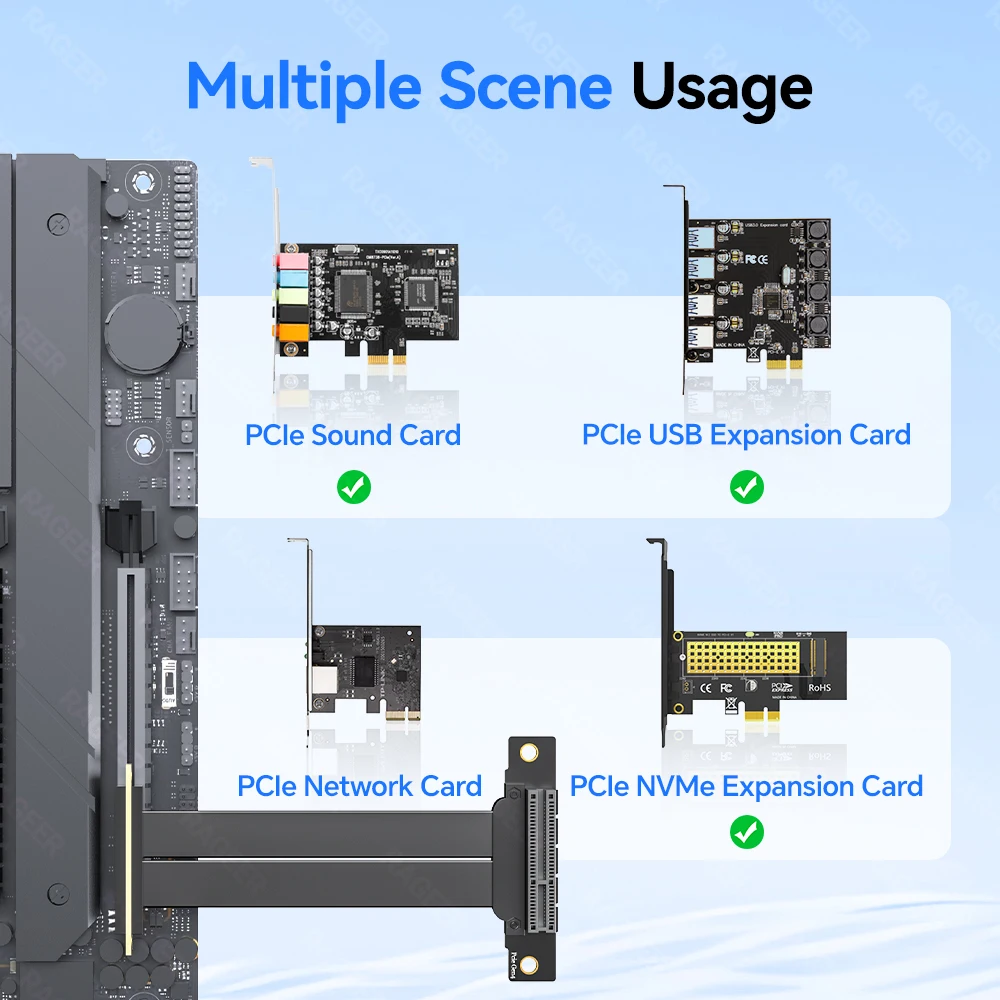 RAGEER PCIe 3.0/4.0 x4 extension cable, fast transmission speed, high stability, supports riser cards/adapters, etc