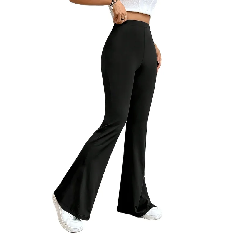 بنطلون نسائي أنيق وعصري لعام 2025 بخصر عادي وتصميم واسع من الأسفل، مريح ونحيف باللون الأسود مناسب للمكتب والاستخدام اليومي