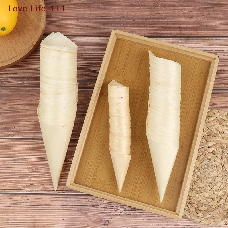 Nuevos 50 Conos Desechables de Madera para Aperitivos, Conos para Helado, Conos para Dulces de Fiesta