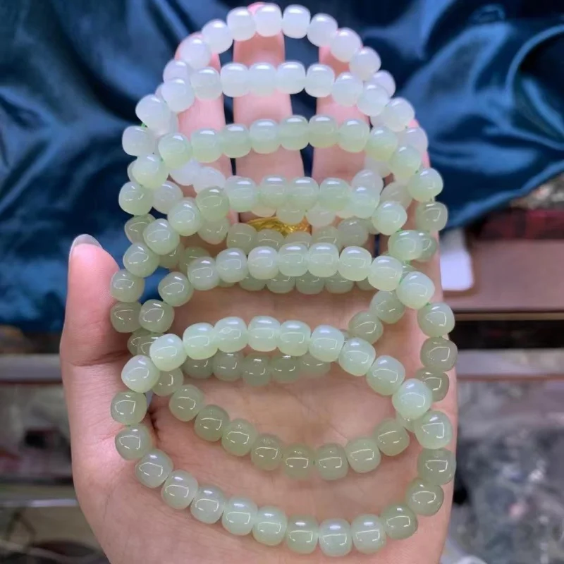 Qinghai Material Clear Water 7 * 8mm Color Uniform Hetian Jade 7 * 8mm Bracelet