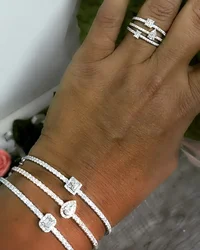 Silver color 5A Sparking bling bling cubic zirconia cz fashion jewelry geometric tear drop rectangle cz bangle bracelet