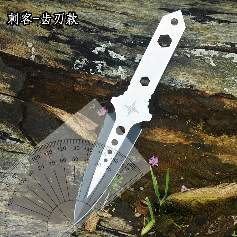 Double Blades Notched Edge Mutifuntional Knife with Wrench Hole Outdoor Tool High Quality All Steel Knife with Window Breaker