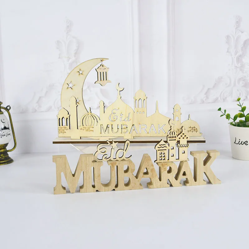 Wooden Eid Murbark Table Decor Ramadan Decoration Islamic Muslim Pendant Eid Al Adha Party Supplies Ramadan Kareem Gifts