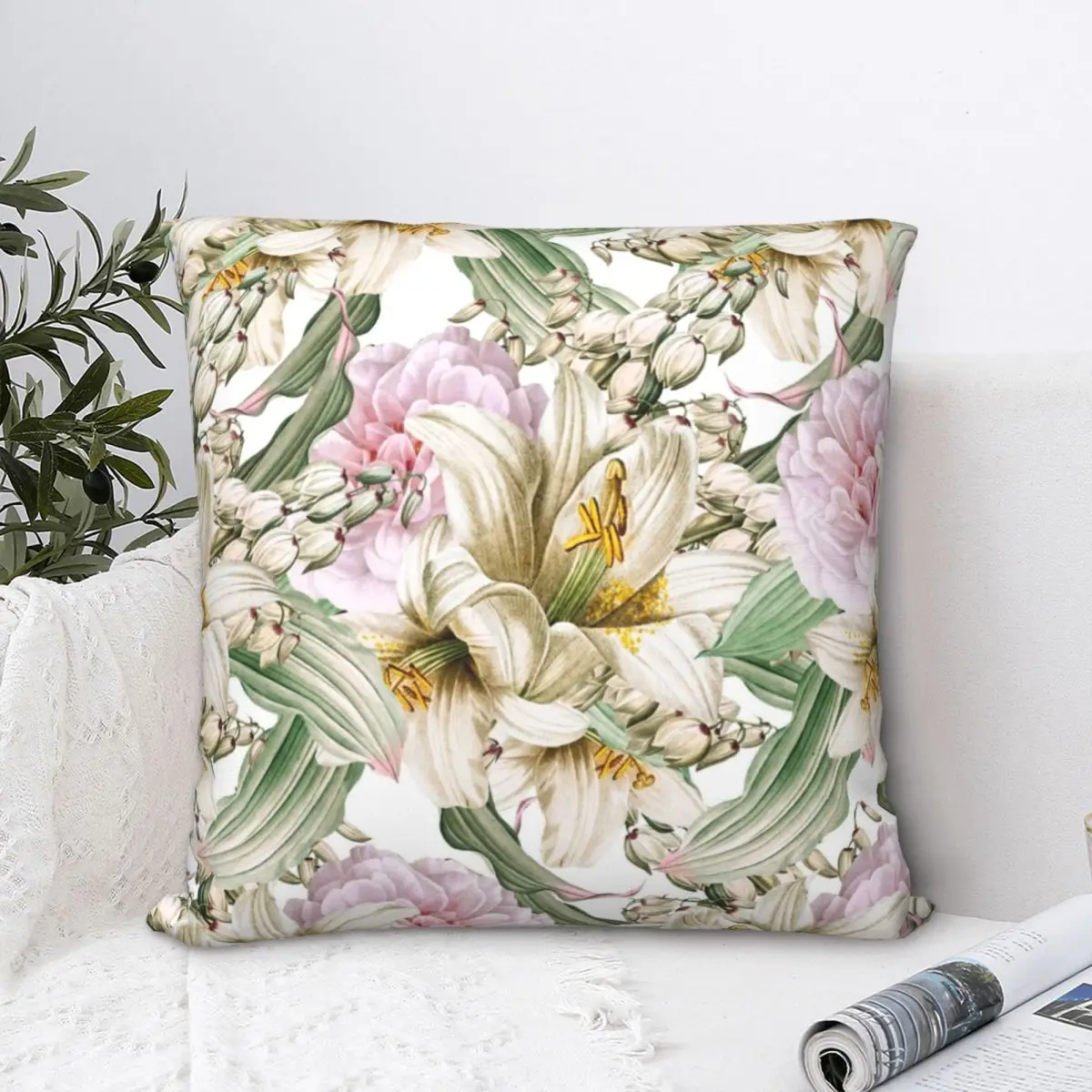 

Watercolor Dusty Rose Floral Square Pillowcase Polyester Pillow Cover Velvet Cushion Decor Comfort Throw Pillow for home Car