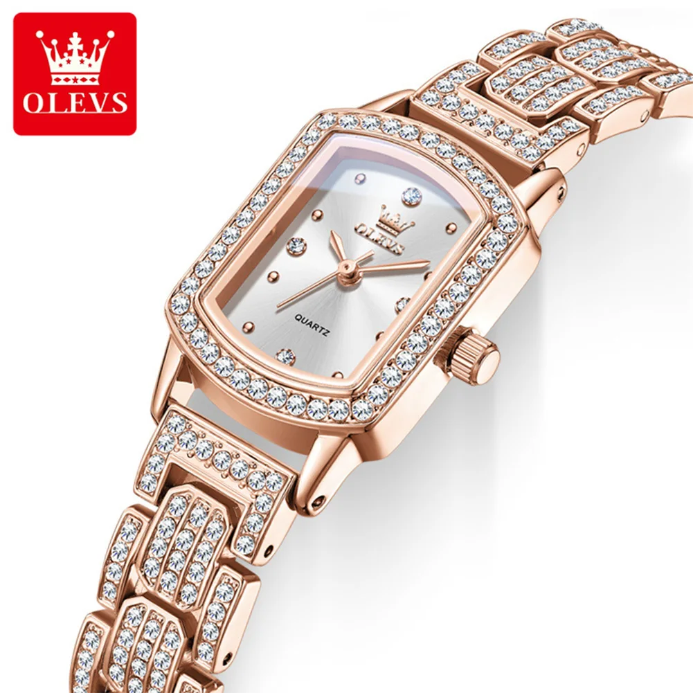 OLEVS Womens Watches Luxury Square Quartz Watch Women Diamond Dial Wristwatch Waterproof Elegant Fashion Relogio Reloj 7142