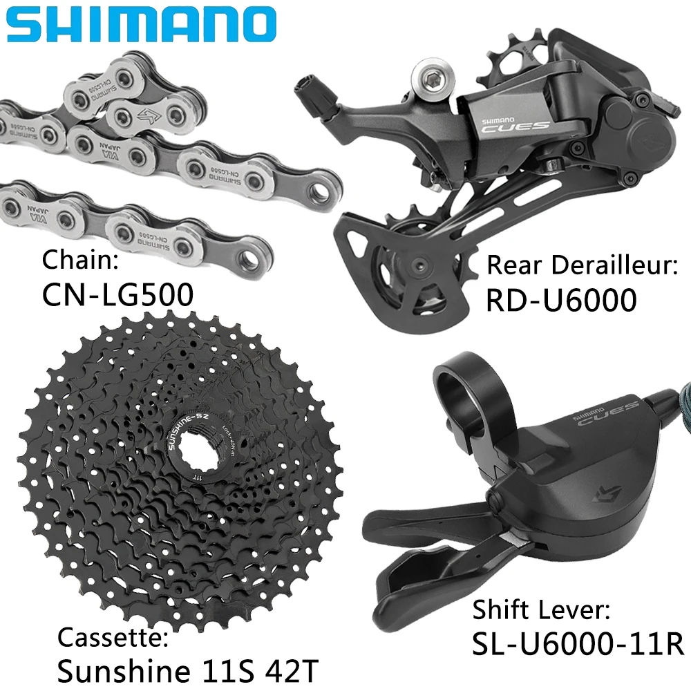 SHIMANO CUES U6000 11 Speed Derailleur Groupset Sunshine 42/46/50/52T Cassette CN-LG500 Chain MTB Bike Original Bicycle Parts