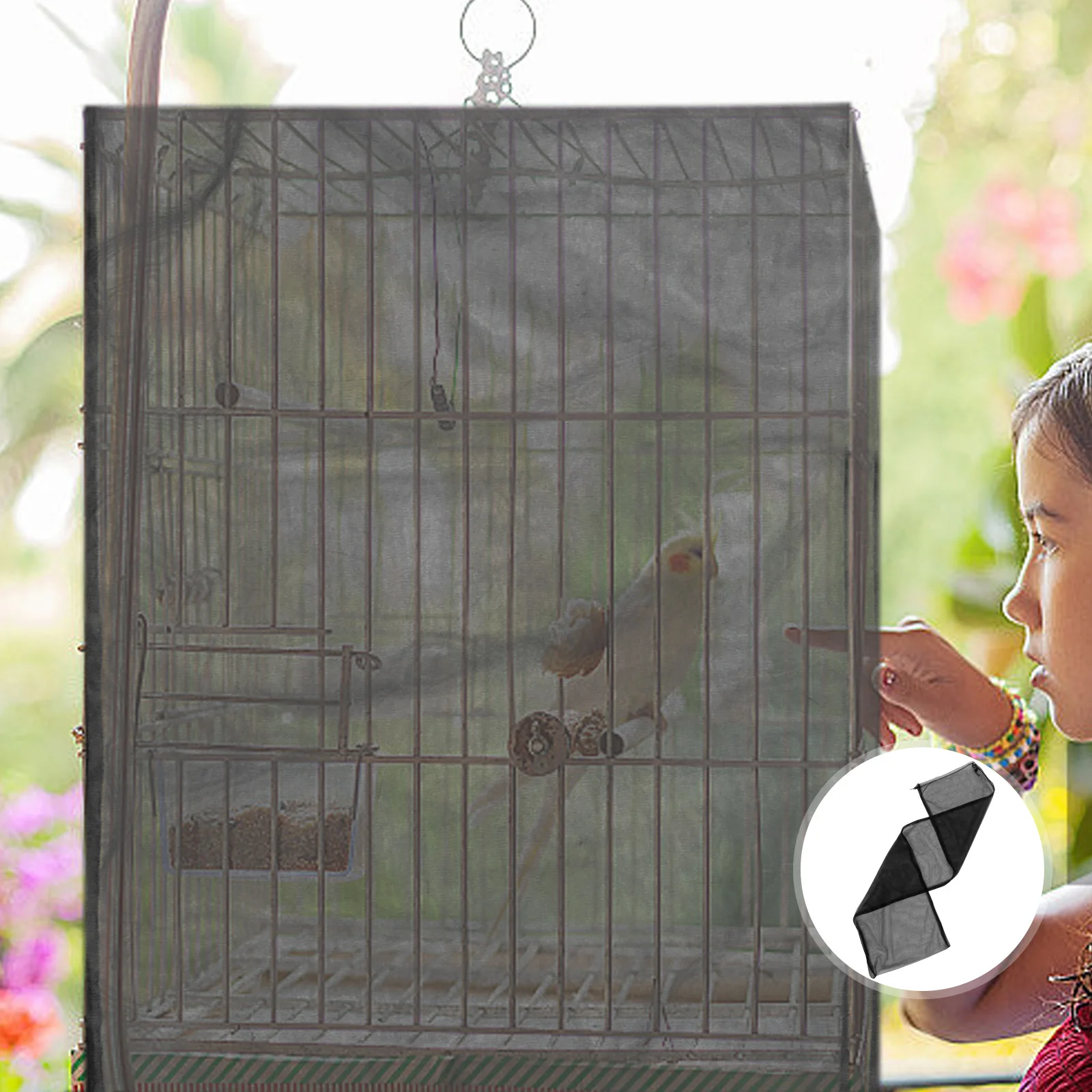 

Bird Cage Cover Elastic Tulle Mesh Skirt Splash Proof Birdcage Netting Protector for Parrot Cage Airy Birdcage Cover