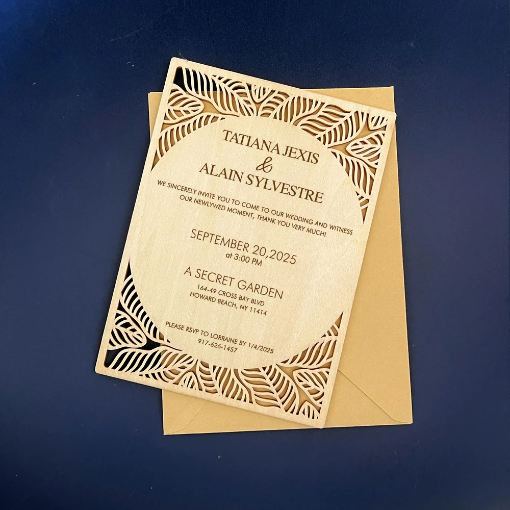 

10pcs Personalized Custom Wooden Wedding Invitation Cards Idyllic Wedding Invitation Cards Laser Engraved Party Invitations