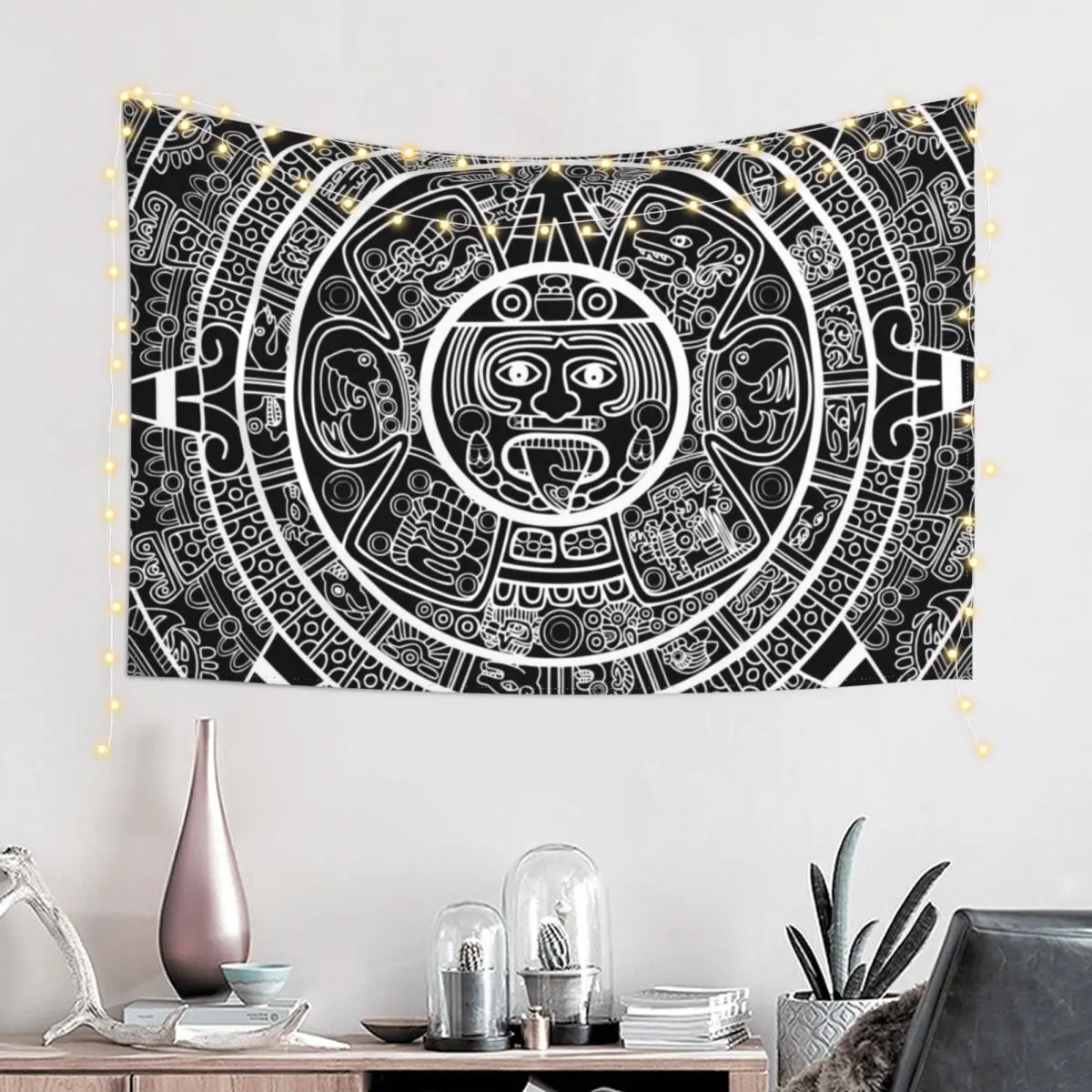 Monochrome Mayan Aztec Calendar Tapestry Home Decorators Home And Comfort Decor Carpet Wall Tapestry