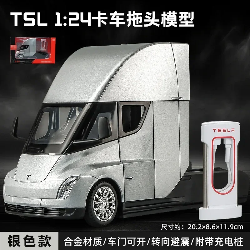 1:24 Tesla Semi Truck Trailer Model Metal Alloy Diecast Sound & Light Gift With Boys Collection Car Model Toy C325