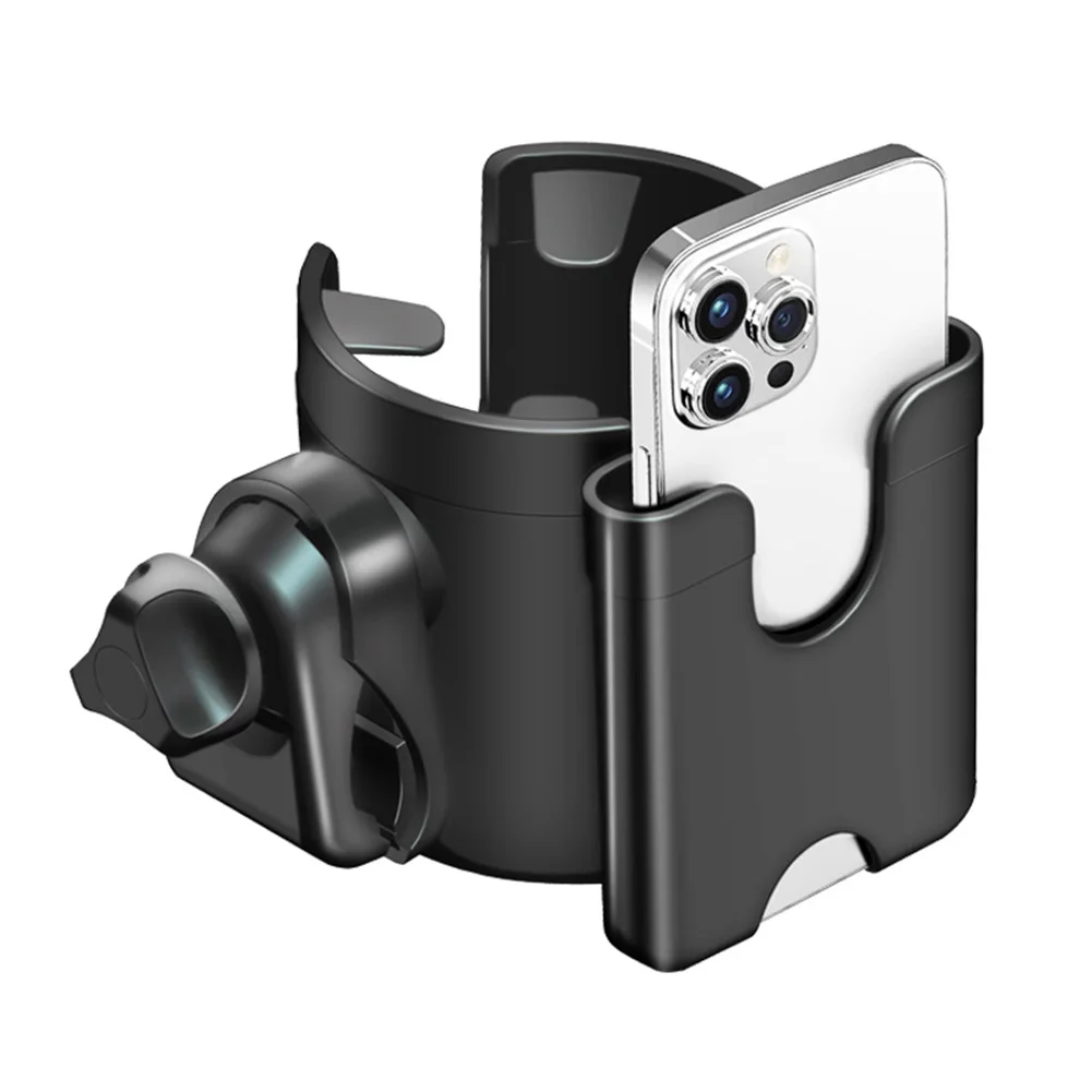 

2-in-1 Stroller Cup Holder with Phone Holder Wheelchair Cup Holder 360° Rotatable Phone Milk Bottle Holder for Walker Stroller