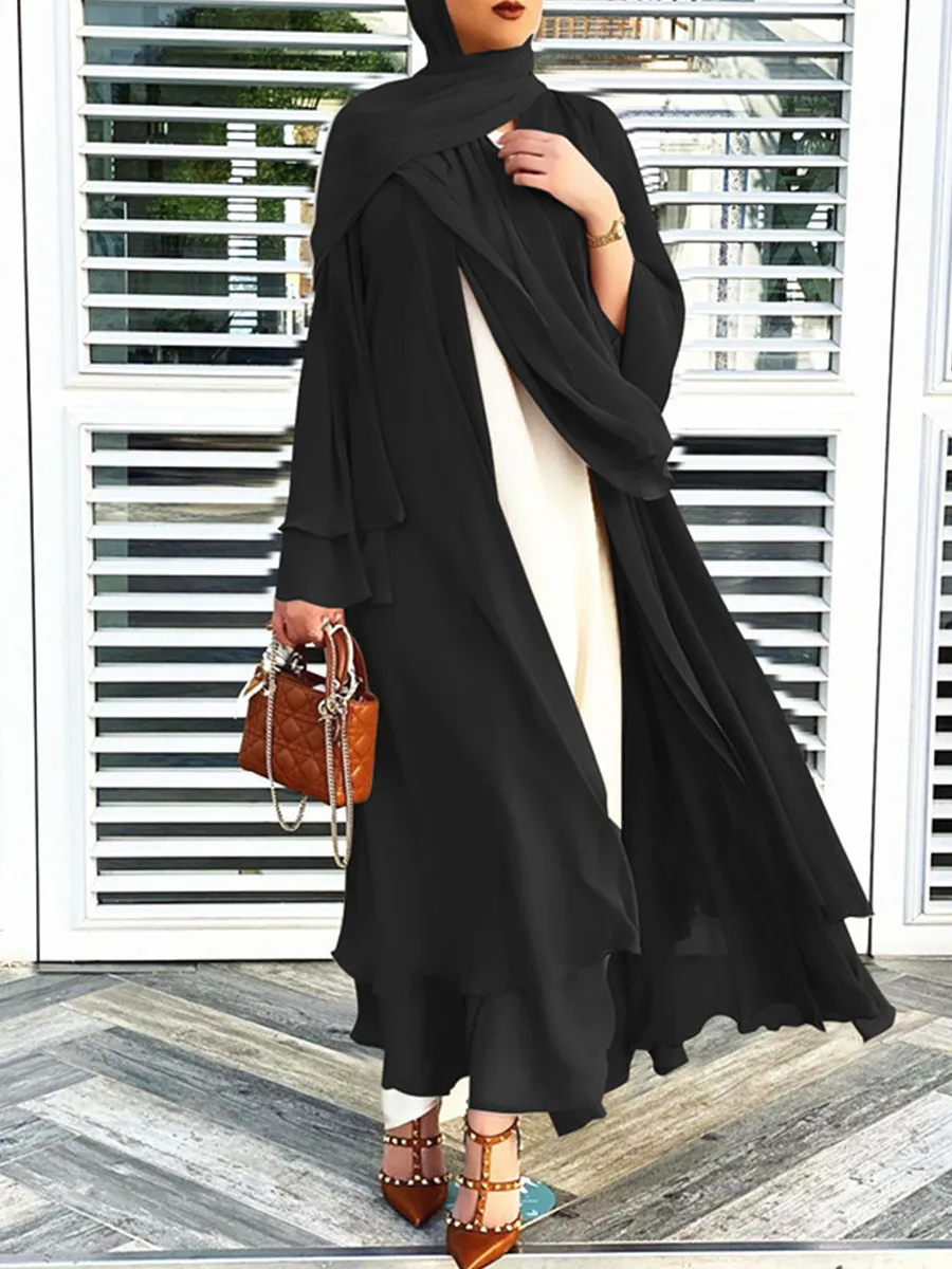 Muslim Sets Dubai Chiffon Kaftan Open Abaya Long Dress Ramadan Robe Femme Musulmane Evening Dresses Luxury Hijab Dress Women