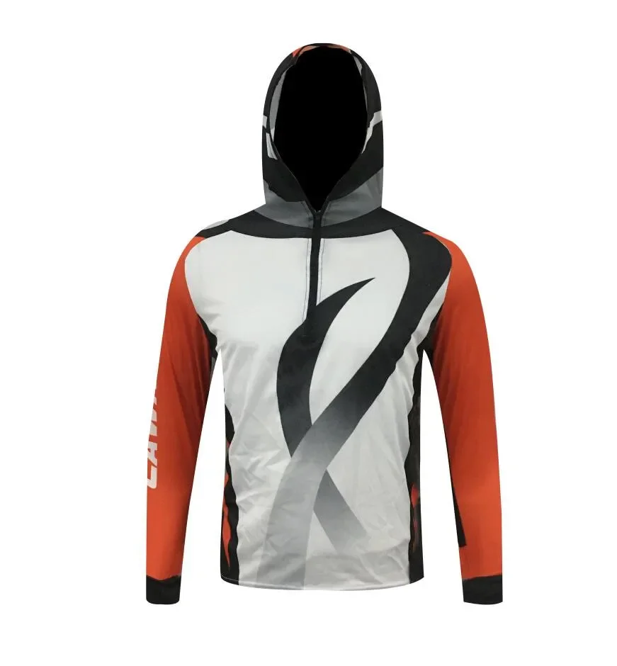 Outdoor Sublimation Printing Long Sleeve Fishing Anti-UV UPF 50+ Clothes Breathable Hiking Sports Jersey Hooded Men's