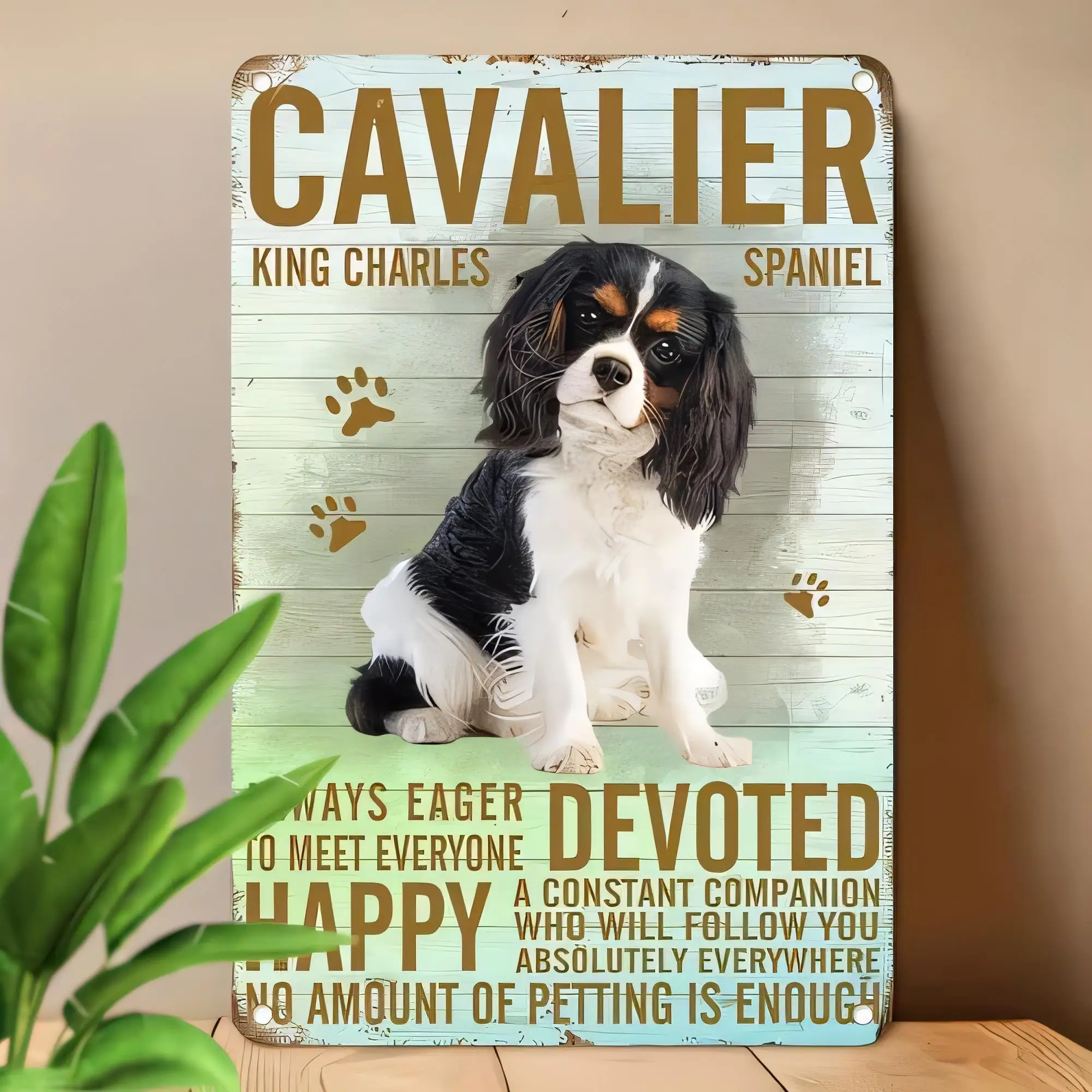 Plaque en métal vintage « Cavalier King Charles Spaniel Devoted Always Eager Funny Dog » pour décoration murale de maison et ferme