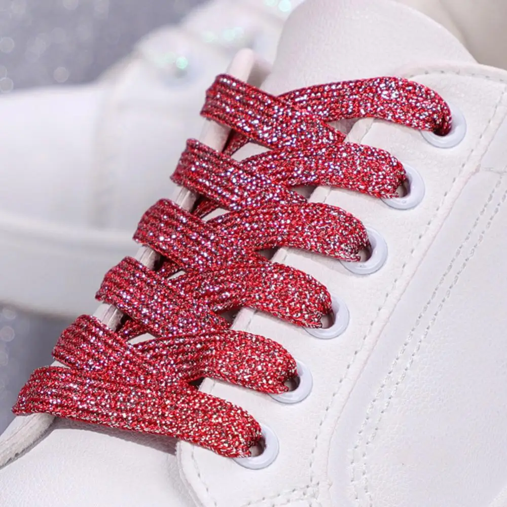 100/120/140/160cm Flat Shoelaces Glitter White Shoelaces Of Sneakers Metallic Shiny Gold Shoe Lace Sports Running Laces