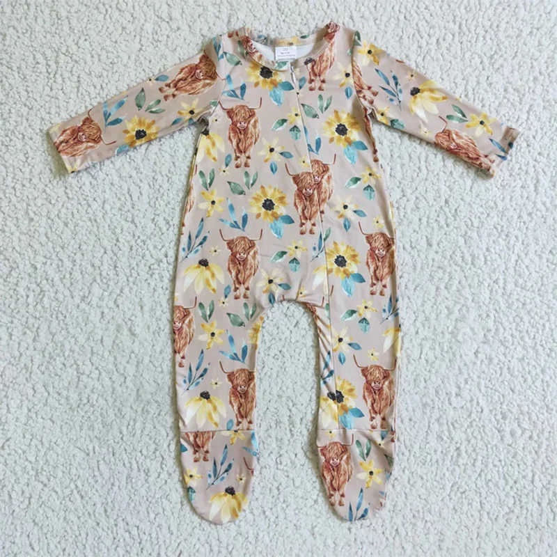 Baby Boys Romper Long Sleeve Western Farm Cow Print One-piece Todler Bodysuit Kids Boutique Clothes