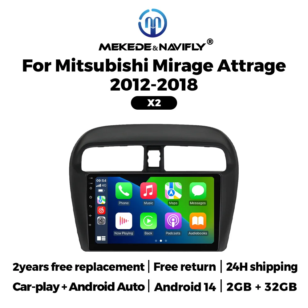 

9-Inch Car Radio 2GB+32GB Wireless Carplay For Mitsubishi Mirage Attrage 2012 - 2018 Android 14 Navigation GPS Multimedia Player