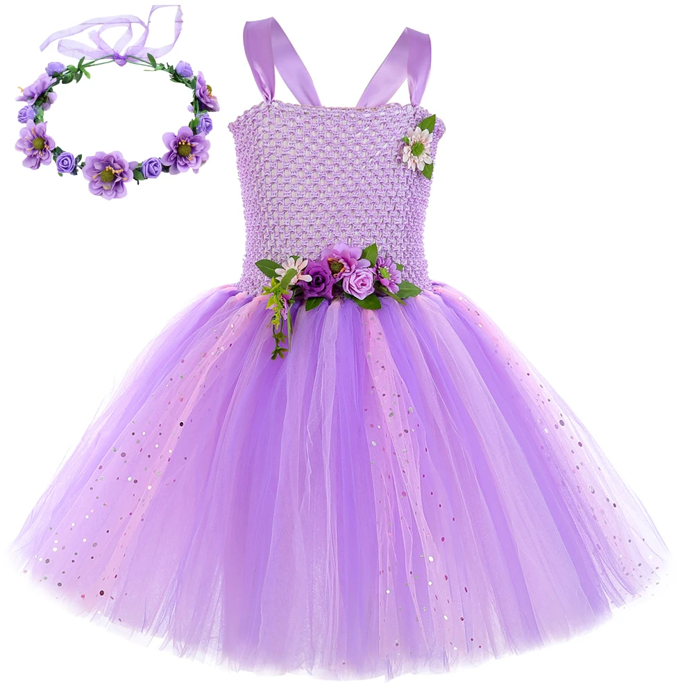 Twinkling Lavender Flower Fairy Costumes for Girls Green Tinker Bel Princess Dresses with Wings Kids Birthday Ballet Tutu Outfit