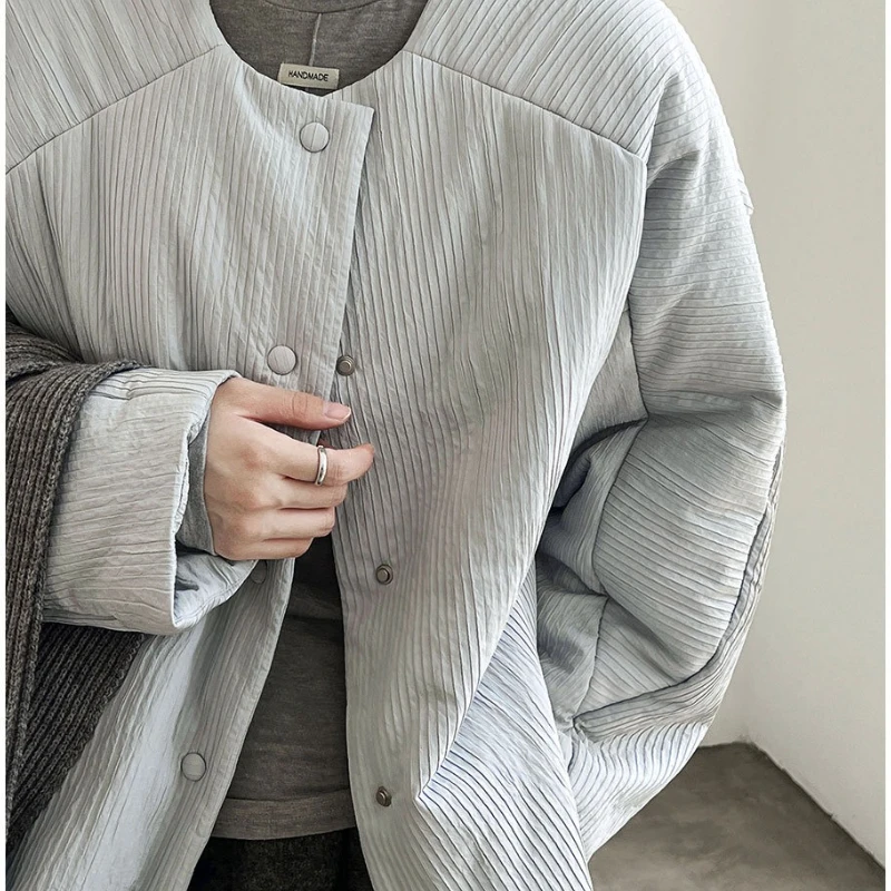 

2025 Winter Simple Loose Personalized Solid Color Casual Round Neck Short Cotton Jacket for Women
