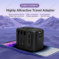 Universal Travel Adapter with 4 AC Outlets & 2 USB Ports, International Power Charger for AU/US/UK/EU