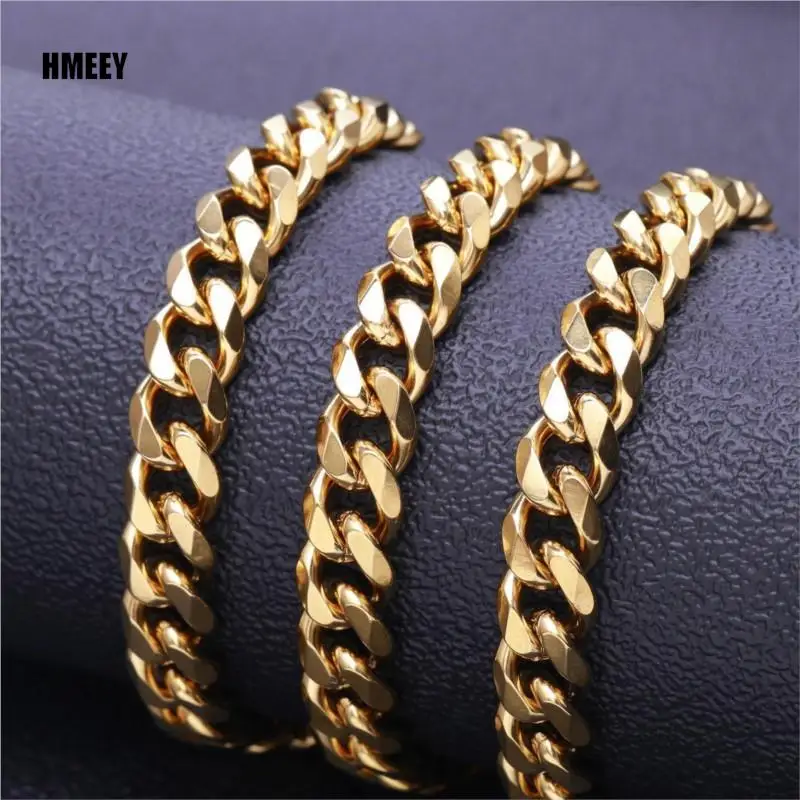 Basic Punk Stainless Steel 3,5,7mm Curb Cuban Necklaces For Men Women Black Gold Color Link Chain Chokers Solid Metal Jewelry