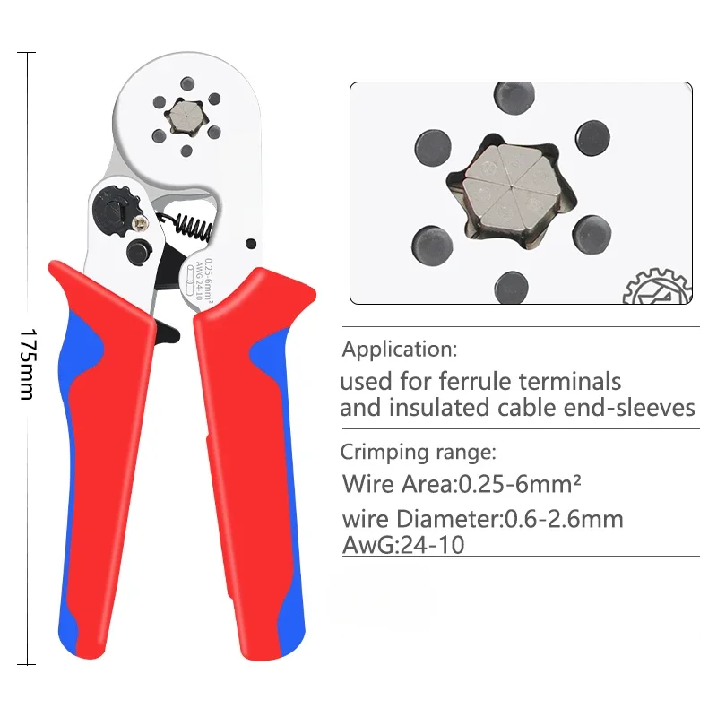 BIESUO Clamp Crimping Tool HSC8 6-6 (0.25-6mm ²) 24-10AWG Wire Terminal Crimping Circuit Repair Card Sleeve Terminal Kit Voltage