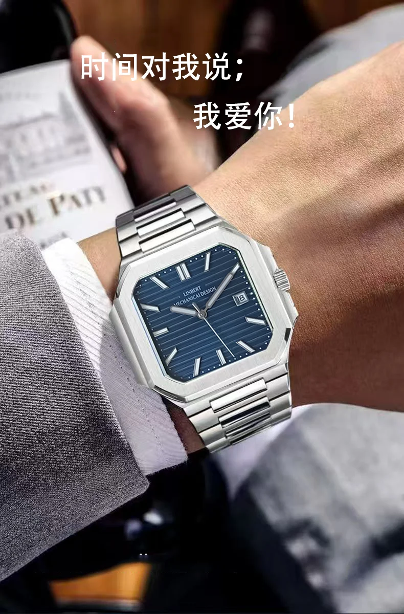2025 LINBER جديد الببغاء ساعة رجالي العلامة التجارية الفاخرة ساعة ميكانيكية أوتوماتيكية قذيفة مربعة مضيئة مقاوم للماء ساعة باتيك