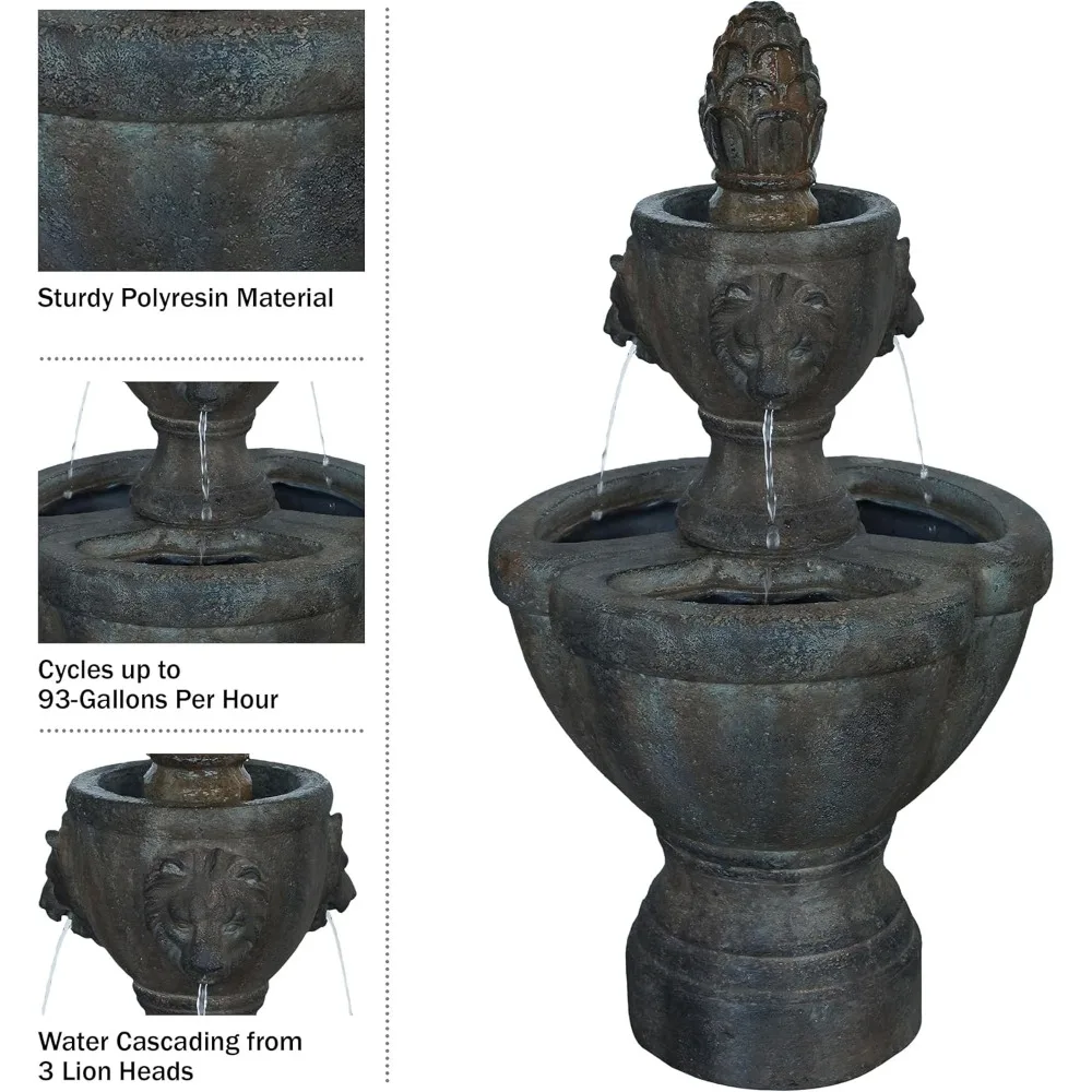 الأفضل - نافورة مياه حجر رأس الأسد 50-0005، بني سريع، توصيل مجاني #4