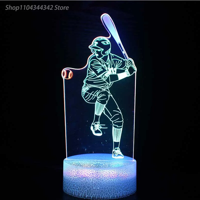 3D Acrylic Unique Baseball, Badminton, Basketball Night Light, Living Room, Bedroom Creative Ornament, Gift Display Light, USB A