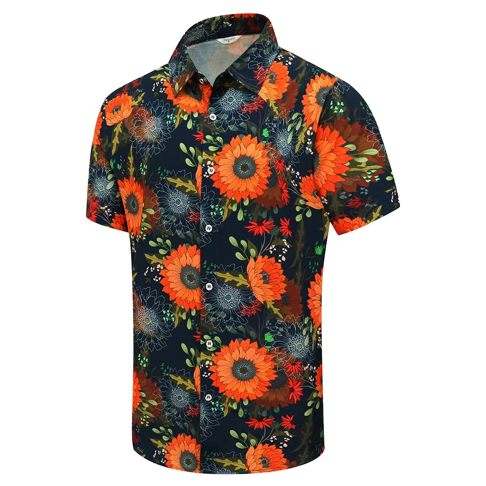 

New Men Vintage Floral Print Shirt for Men Novel Dress Breasted Shirt for Men Comfortable Beach Top for Men Summer Casual Wear