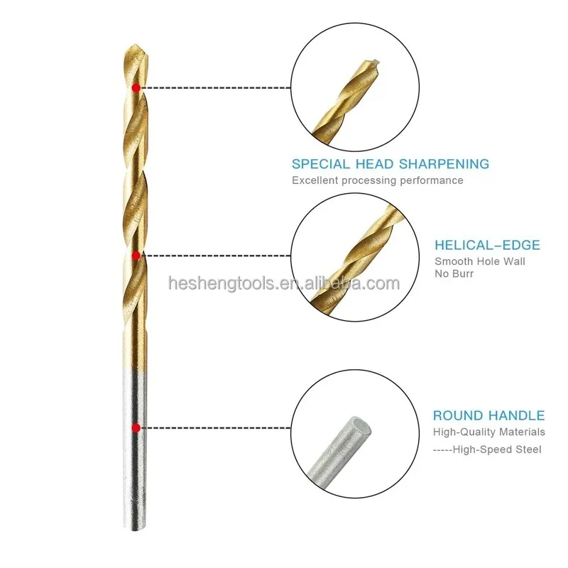 50 pçs de aço de alta velocidade ti-banhado torção bit titânio revestido brocas ferramenta ferramentas elétricas de alta qualidade 1mm 1.5mm 2mm 2.5mm 3mm