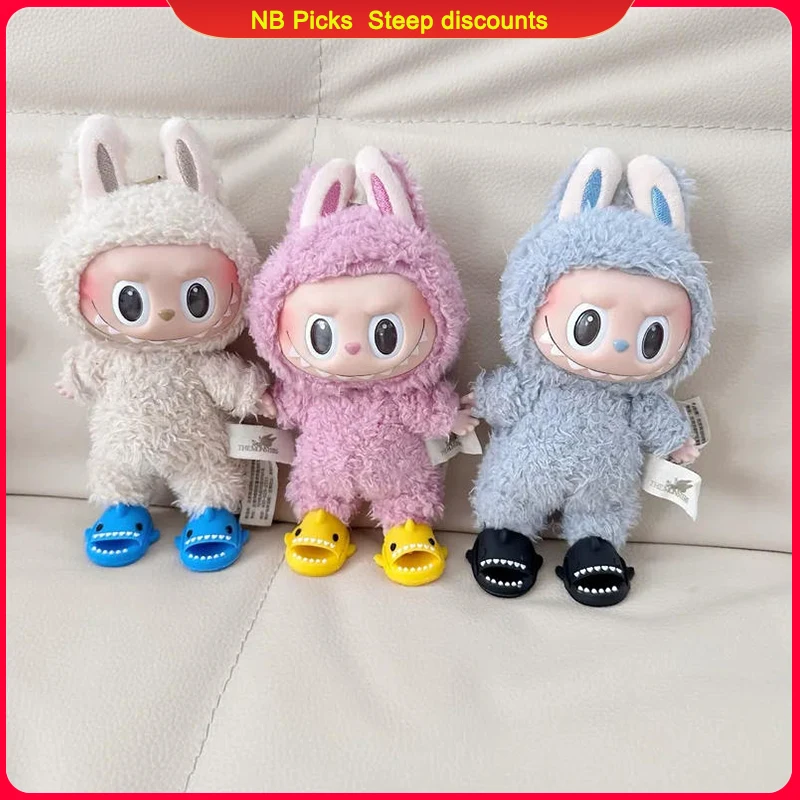 

15/17 см тапочки Labubu Shark, модные мини-тапочки, летние пляжные тапочки Labubu, милые мини-куклы-идолы, аксессуары для обуви «сделай сам»