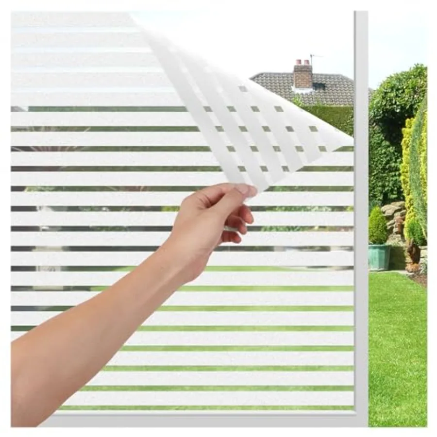 

Privacy Window Film Self-Adhesive No-Glue Static Cling Stripe Pattern Frosted Window Film Decorative Privacy Glass Film for Off