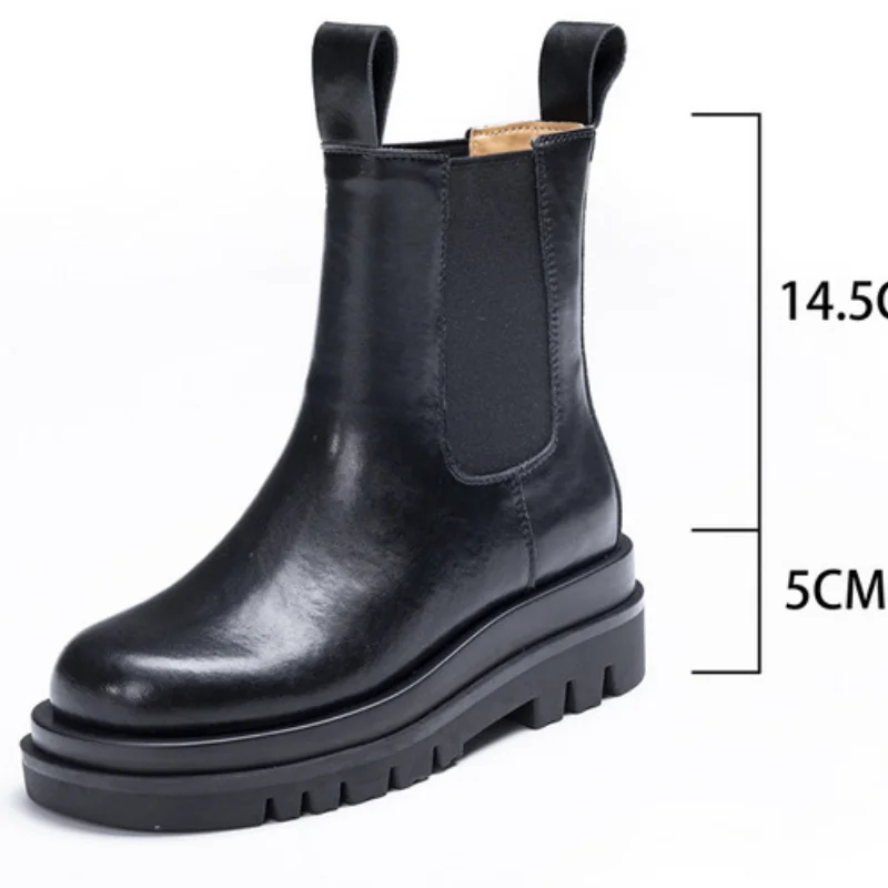 Chelsea Stiefel Frauen Slip Auf Stiefeletten Winter Schuhe Frau Plattform Unten Stiefel Schwarz Blockabsatz Echtes Leder botas WSH4170