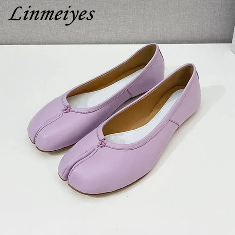 Genuine Leather Loafers Woman Casual Split Toe Shoes High Quality Summer Shoes Woman Casual Ballet Flat Walking Shoes For Women