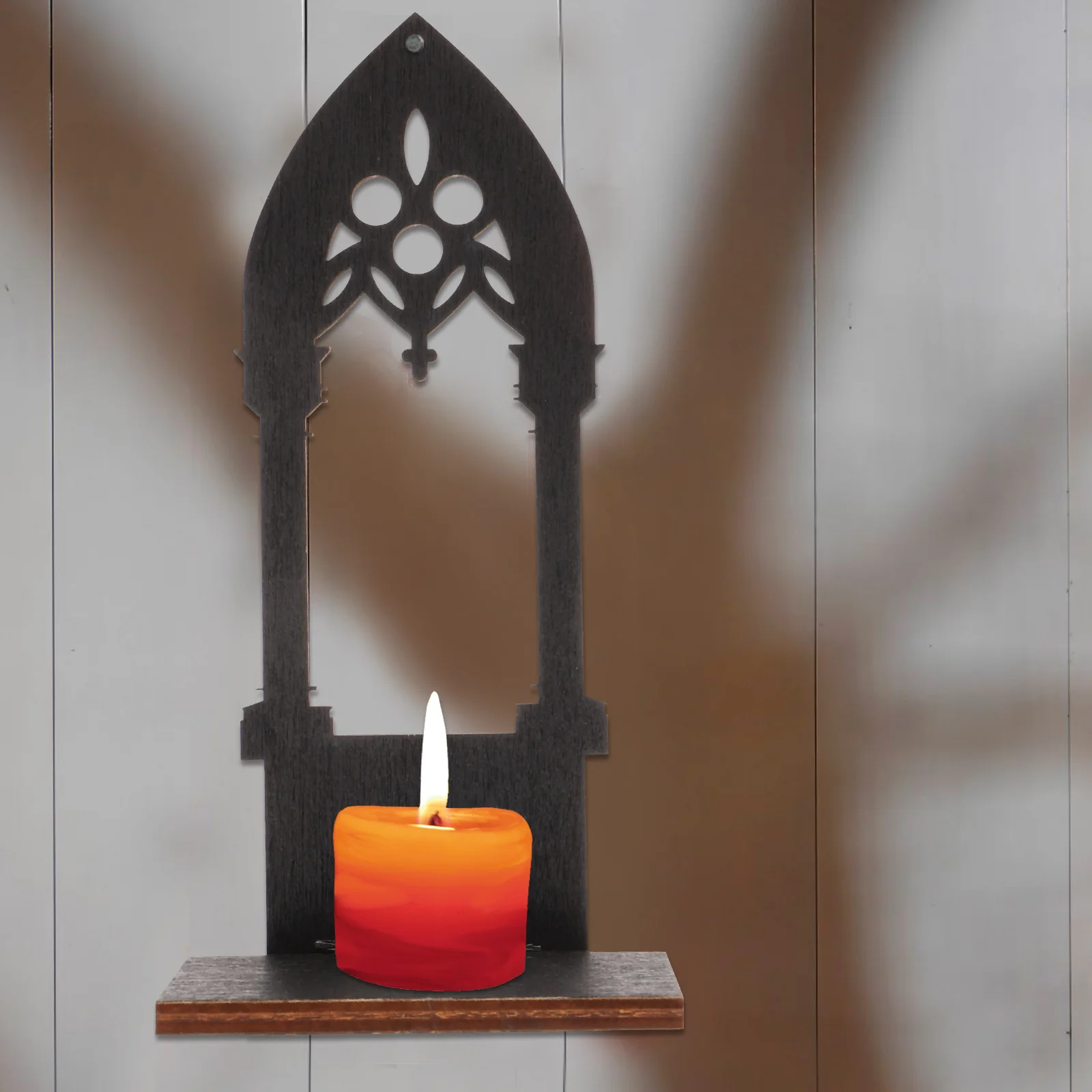 زوج واحد من حامل القوطي العتيق على شكل قوس فريد من نوعه حامل أسود لشموع عمودية ديكور منزلي لعيد الميلاد #4