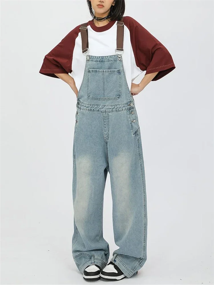 Women's Vintage Style Denim Overalls Girl Suspender Jumpsuits Pants Casual Female Streetwear Rompers Straight Denim Trouser