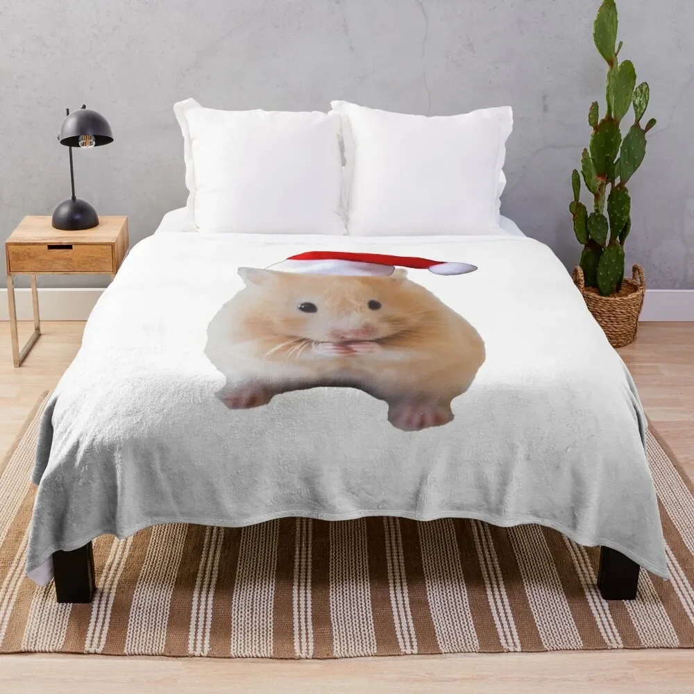 

Hamster with christmas hat Throw Blanket Summer Beddings anime Softest Sofas Blankets