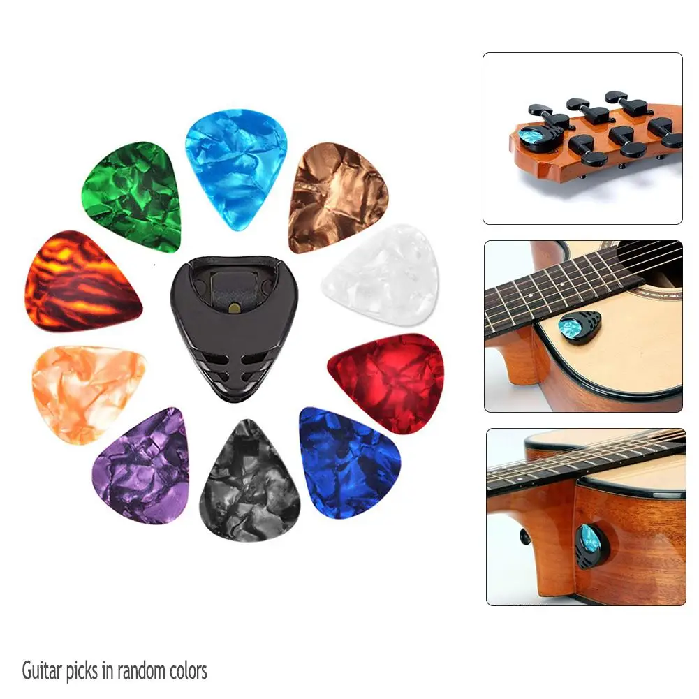 10 Pcs Guitar Picks Holder Set For Acoustic Electric Guitar Bass Ukulele Stick-On Holder Puas Para Guitarra (Picks Random Color)