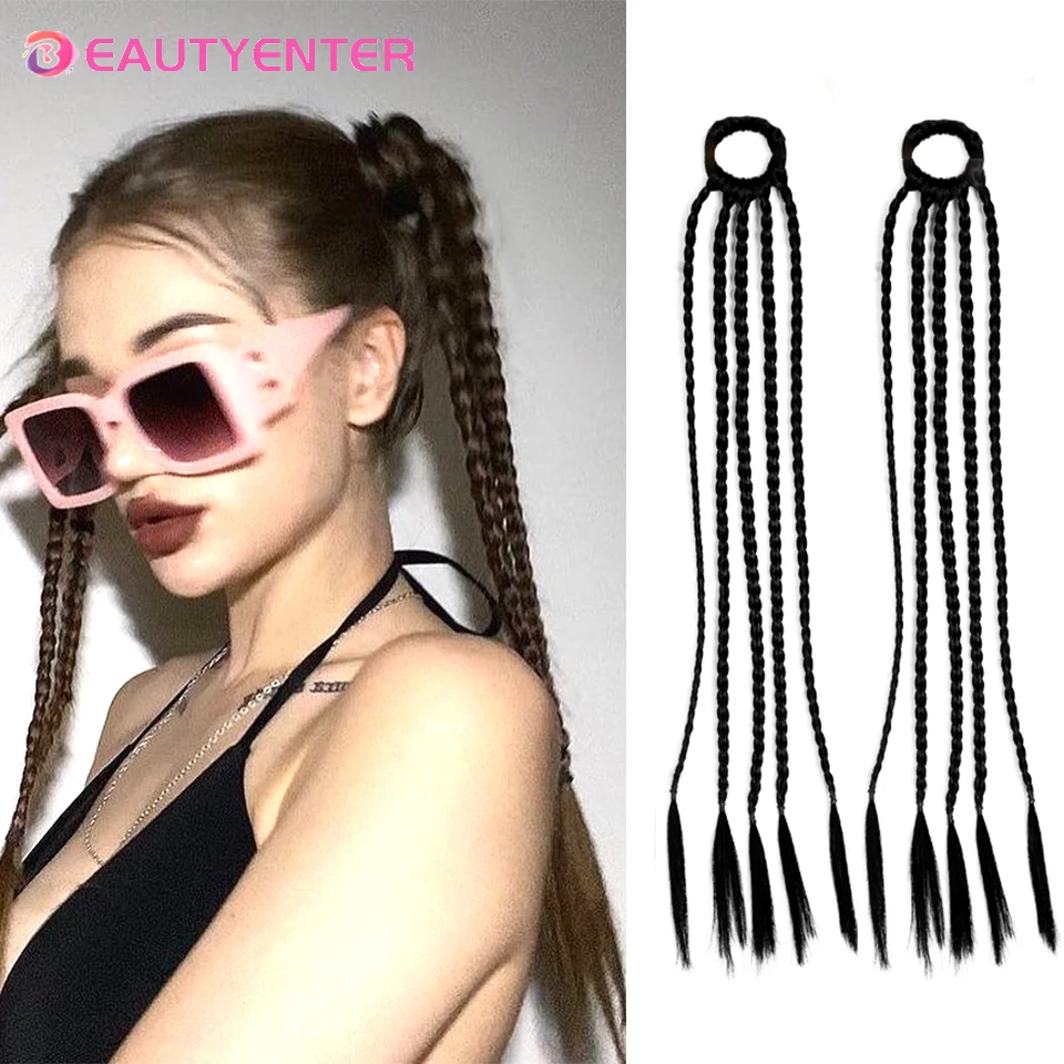 Synthetische Box zöpfe Pferdes chwanz für Frauen elastische Twist Braid Extensions Kunst haar Pferdes chwanz Haar teile für Frauen schwarz braun