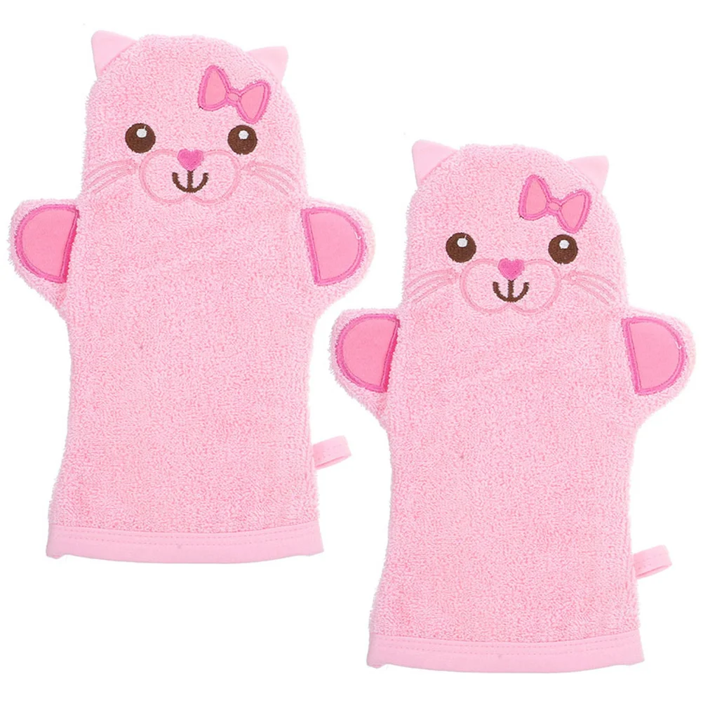 

2 Pcs Bath Gloves Cartoon Washcloths Scrubber Adorable Animals Bathing Clothes for Child Mittens Rubbing Exfoliating