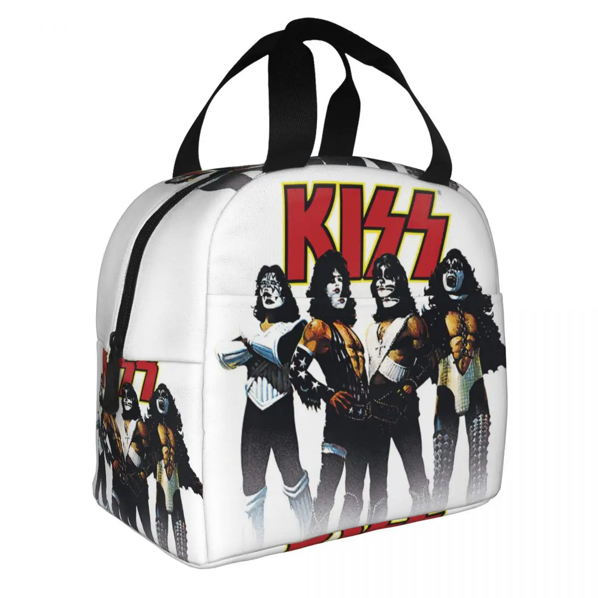 Kiss Metal Throwback Pose Lunch Bento Bags Portable Aluminum Foil thickened Thermal Cloth Lunch Bag for Women Men Boy